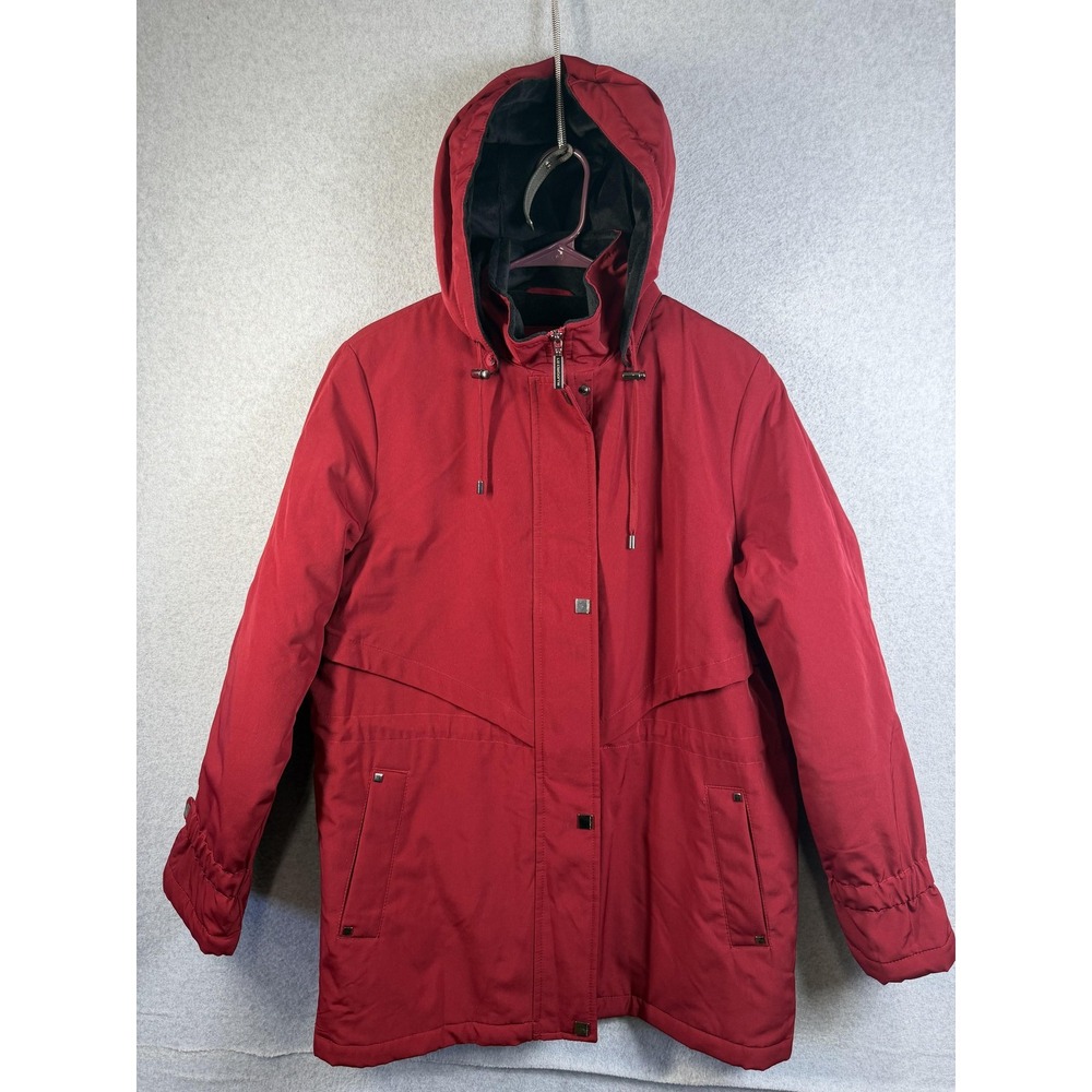Liz Claiborne Coat Womens Medium Red Hooded Insulated Parka Warm Winter Jacket